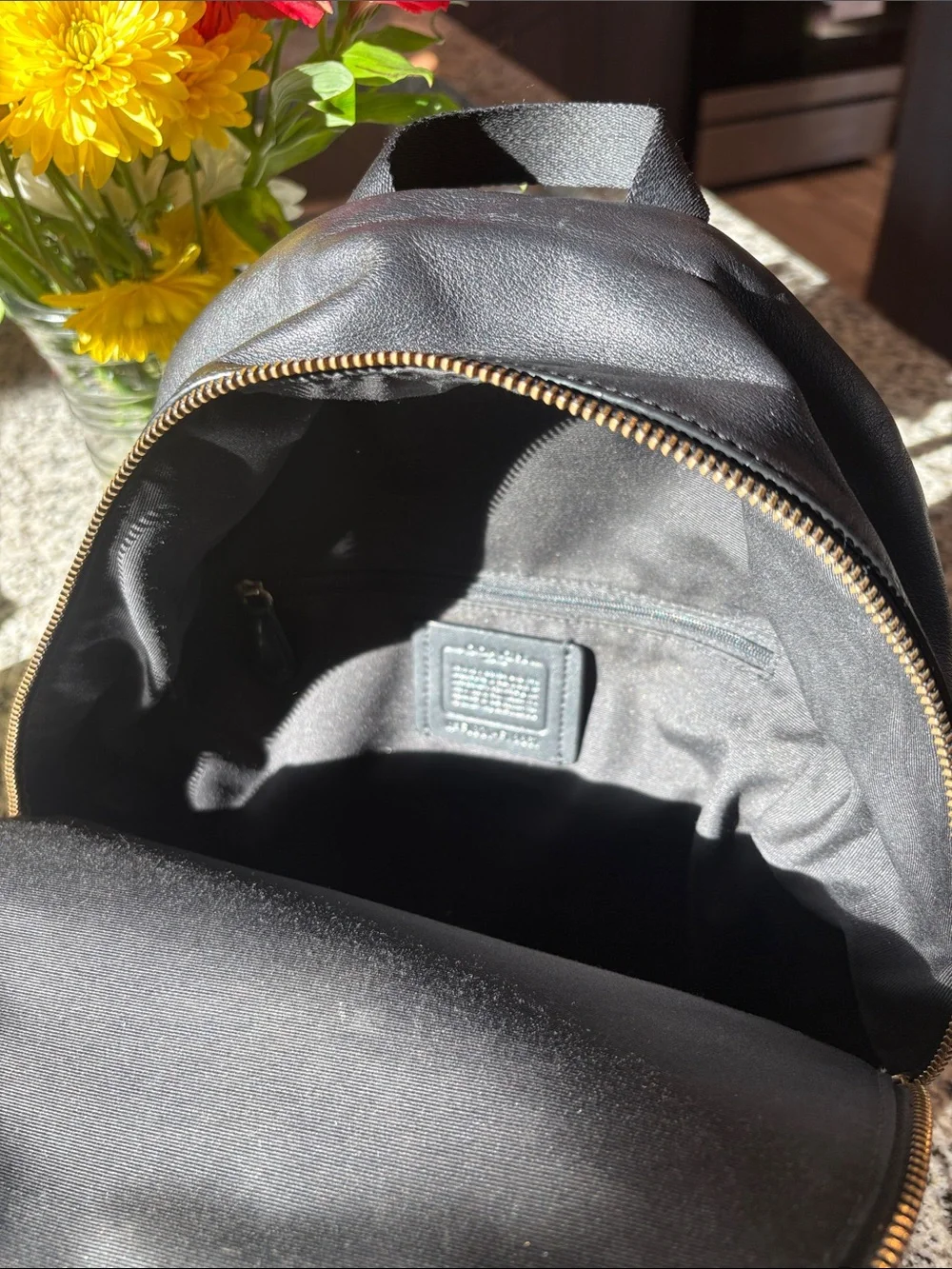 Coach Brown Signature Floral Mini Backpack with Gold Accents